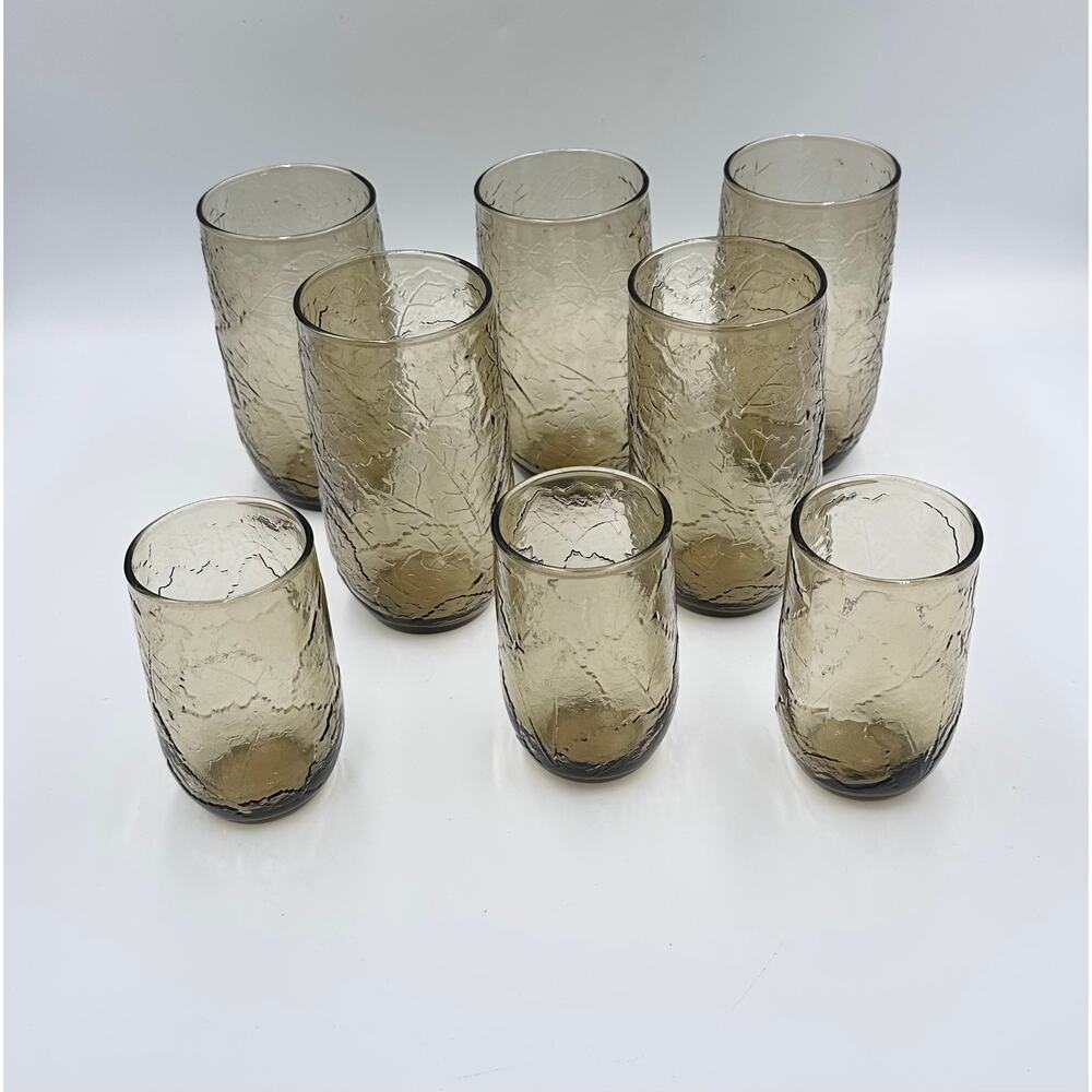Anchor Hocking Vintage Brown Sherwood Crinkle Juice & Water Drinking Glasses 8pc - Picture 8 of 8